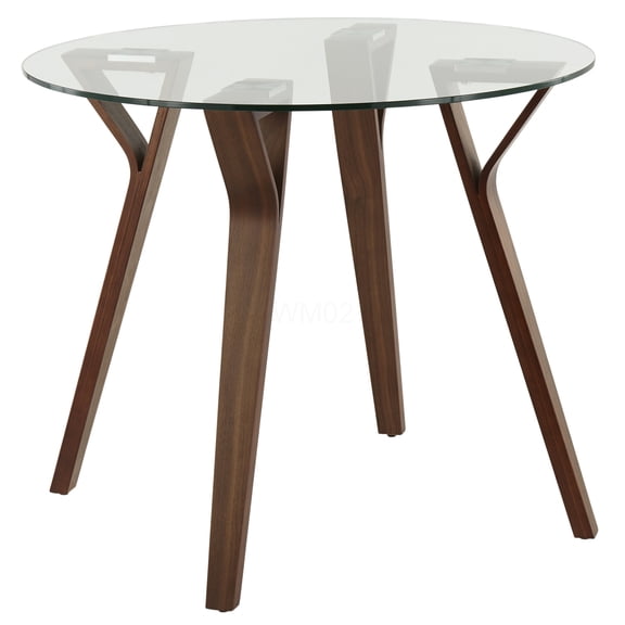 Mid-Century Modern Round Dining Table with Clear Glass Top and Walnut Wood Base for Kitchen