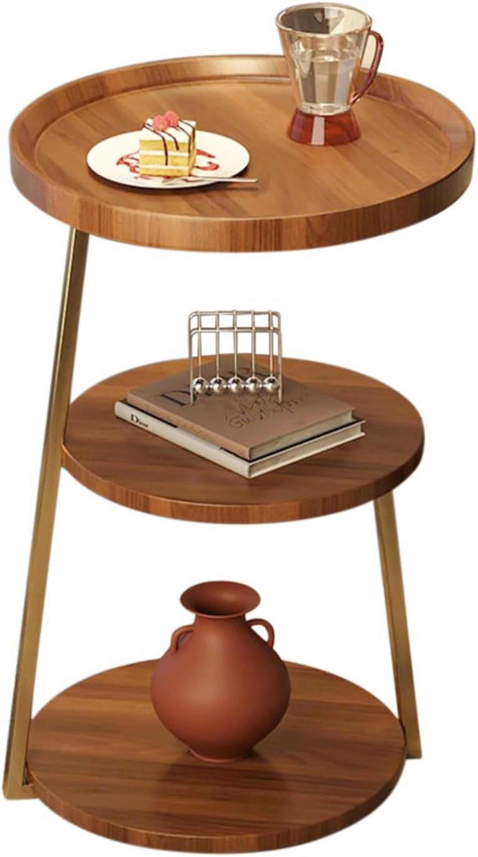 Mid-Century Modern Round End Tables with 3-Tier Shelves,Stylish Metal Frame and MDF Sofa Table ...