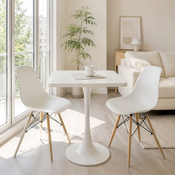 Mid Century Modern Round Pedestal Dining Table Tulip Solid Base Compact 2 Person Small Space Kitchen Breakfast Nook Accent Table Easy Wipe Clean Surface（White）