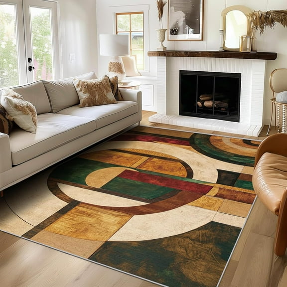 Mid Century Modern Rug, Washable Abstract Geometric Rugs For Living Room Bedroom, Retro Area Rug For Home Decor, Non Slip Backing Floor Carpet 2x3ft