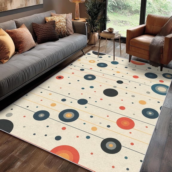 Mid Century Modern Rug, Washable Retro Geometric 50s 60s Pattern Washable Area Rugs for Living Room, Abstract Vintage Home Accessories, Soft Non Slip Thin-5' x 8'