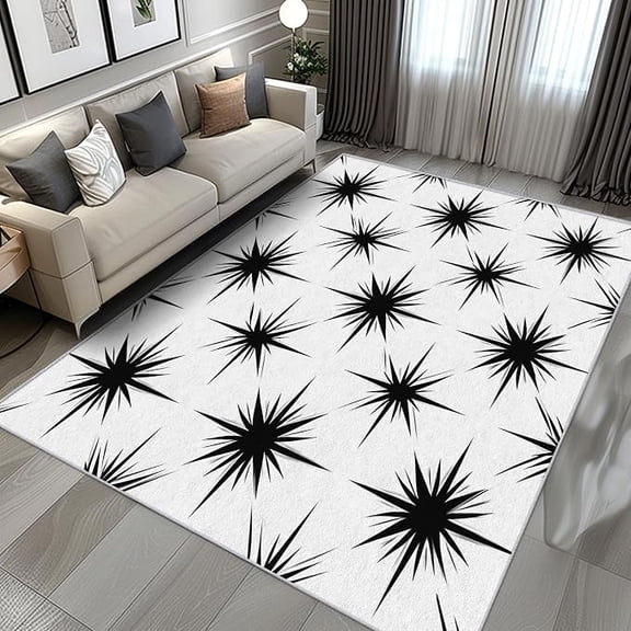 Mid Century Modern Rugs - Atomic Carpet, Retro 50s 60s Area Rug Home Decor, Black and White Rome Decor & Gifts, Washable Non Slip Non Shedding Stain Resistant Carpet 3 x 5ft