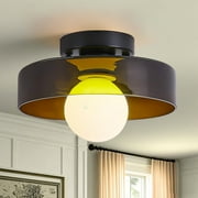 Mid-Century Modern Semi Flush Mount Ceiling Light, Kitchen Ceiling Light Fixture with Glass Shade,Vintage Close to Ceiling Lamp for Entryway Hallway Bathroom