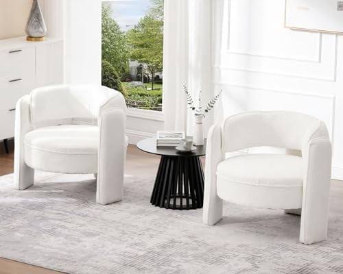 Mid Century Modern Sherpa Boucle Barrel Accent Chairs Set of 2 ...