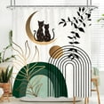 thumbnail image 1 of Mid Century Modern Shower Curtain 72Wx72L Inch Green Boho Abstract Black Cat Minimalist Sun Geometric Gold Leaf Shower Curtain Bathroom Set Aesthetic Bath Curtain Bathtub Accessories Home Decor, 1 of 6