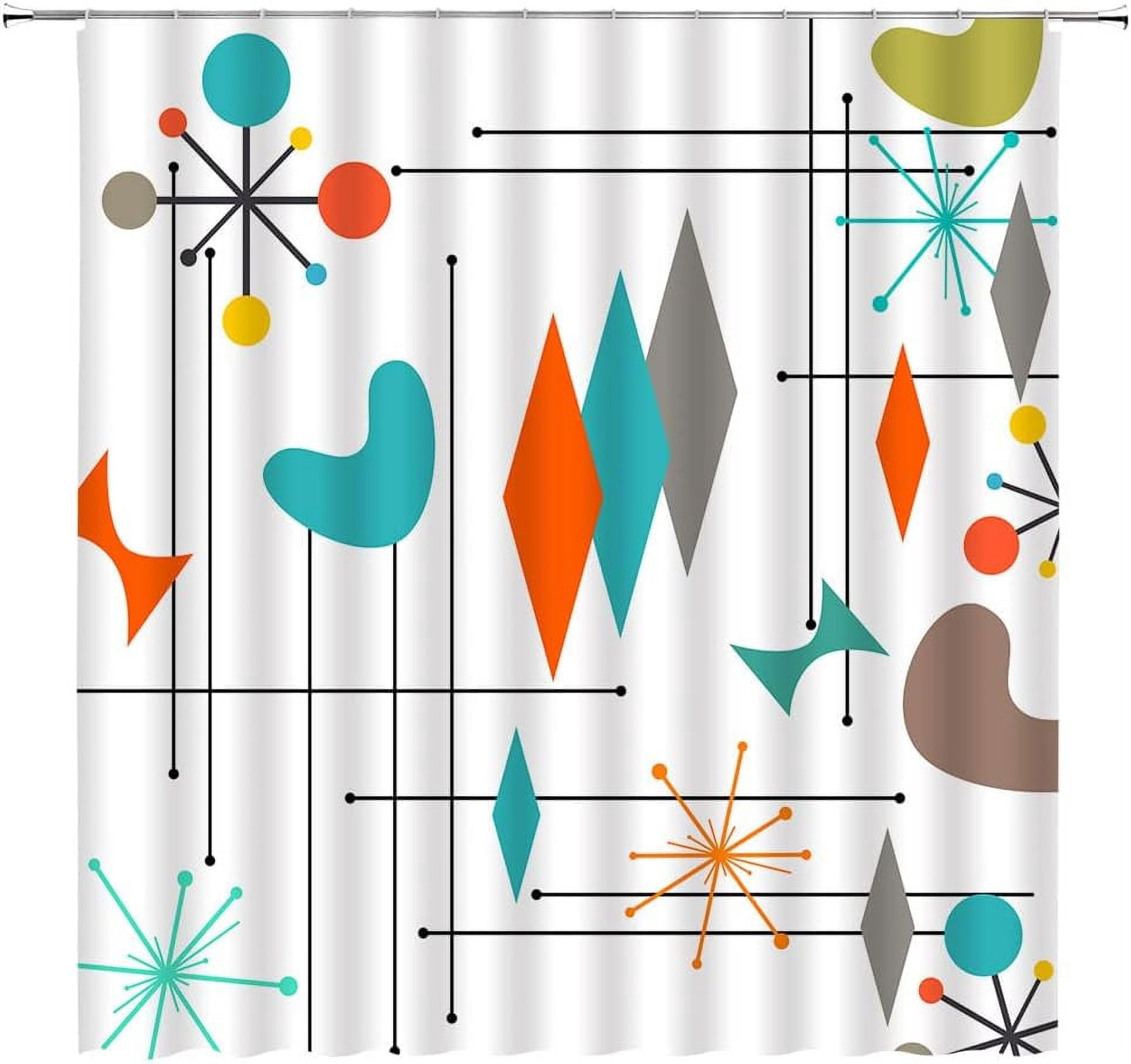 Mid Century Modern Shower Curtain Abstract Boho Geometric Vintage ...