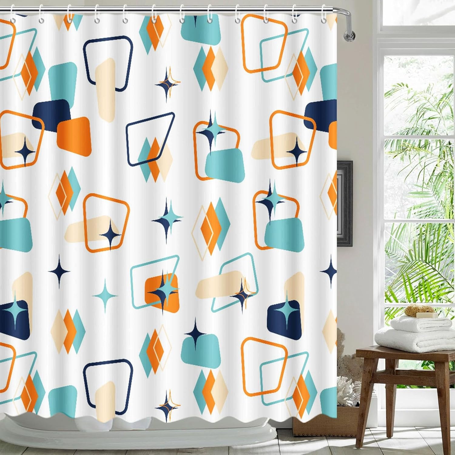 Mid Century Modern Shower Curtain Colourful Minimalist Geometric ...