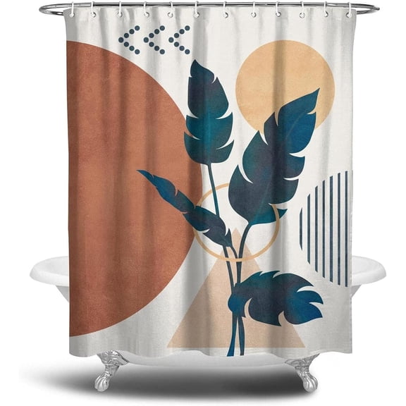 Mid Century Modern Shower Curtain, Modern Abstract Shower Curtain with Hooks, Machine Wash Quick-Drying Waterproof Bathroom Curtain, Terracotta 72 x72 inch