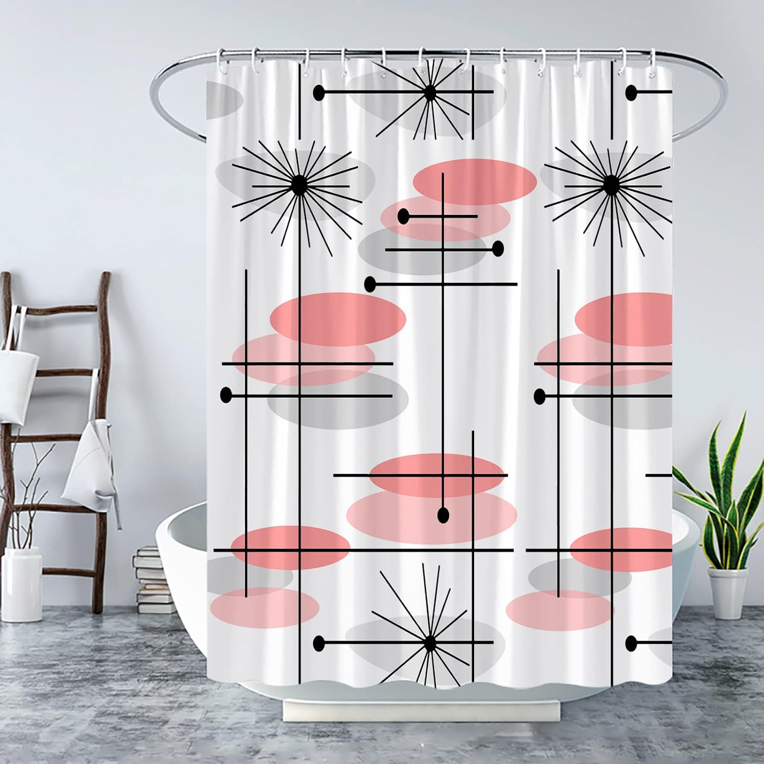 Mid Century Modern Shower Curtain Retro Atomic Starbursts Boho Abstract ...