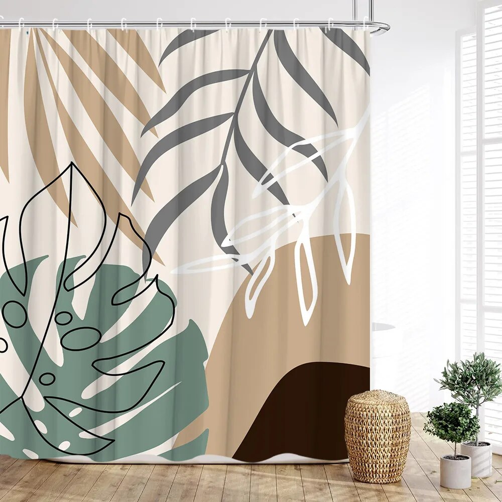 MidCentury Modern Shower Curtain with Geometric Arches Botanical