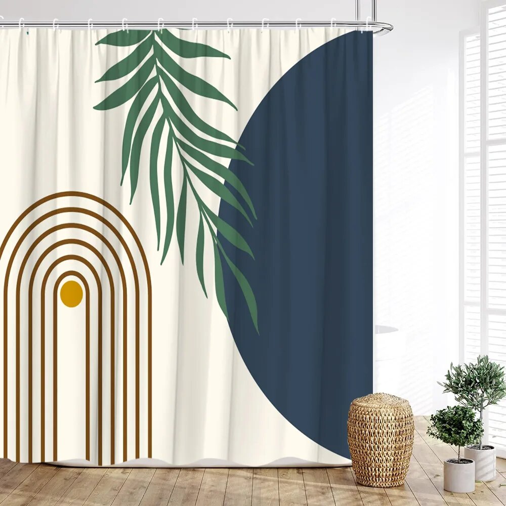 MidCentury Modern Shower Curtain with Geometric Arches Botanical
