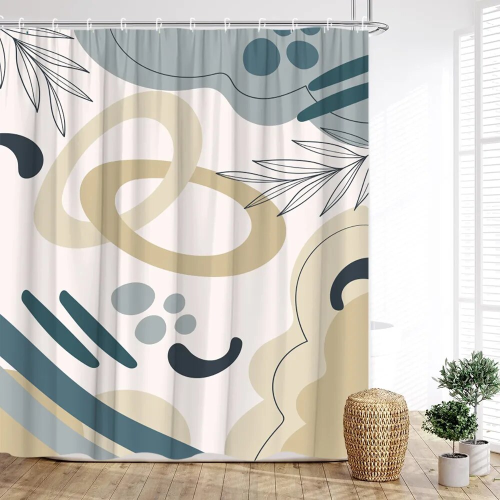 MidCentury Modern Shower Curtain with Geometric Arches Botanical