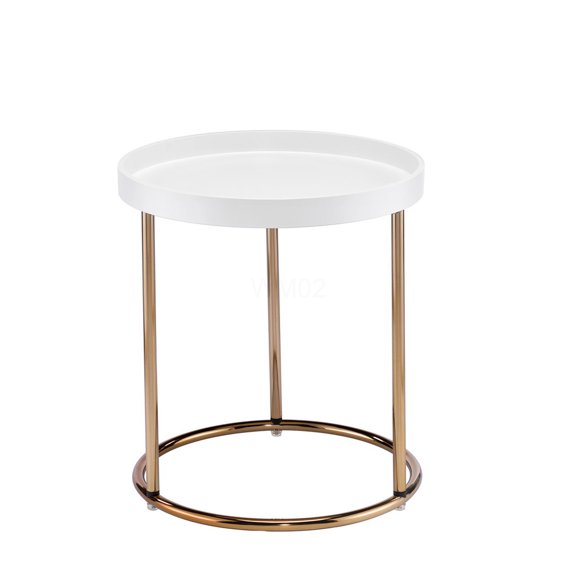 Mid-Century Modern Side Table with Copper Legs and Lipped Edge, White Accent Table for Living Room