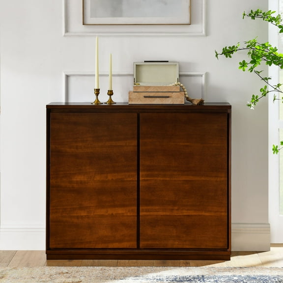 Mid Century Modern Sideboard Buffet Cabinet, Narrow Walnut Sideboard, Wood Storage Cabinet Credenza with 2 Doors for Living Room, Kitchen, Entryway, Hallway