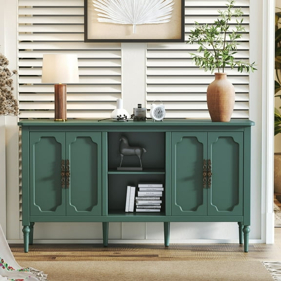 Mid Century  59''  Sideboard Buffet Cabinet with Storage with Open Shelves, Console Table, Green