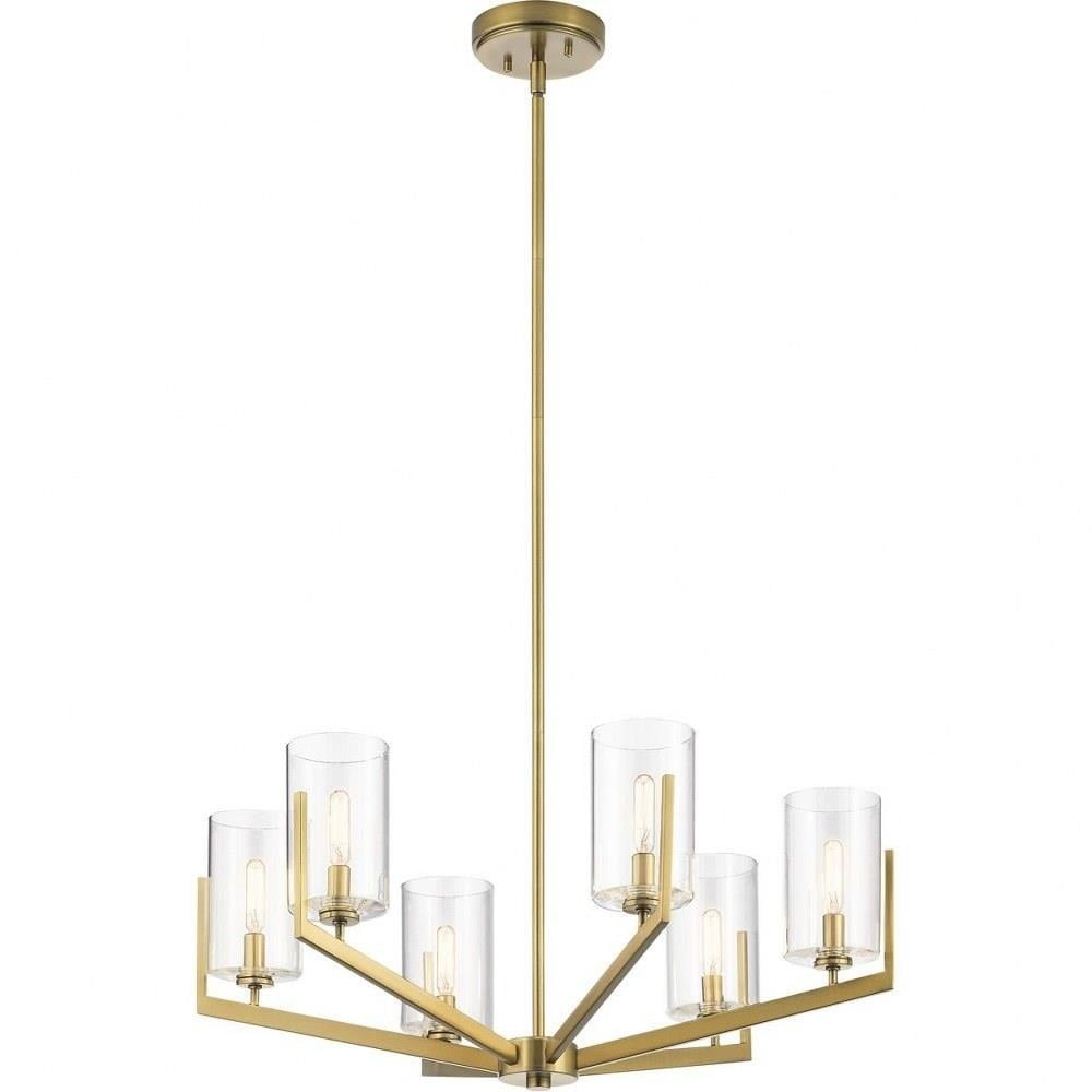 Brushed Brass and Clear Glass 6-Light Sputnik Chandelier
