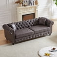 thumbnail image 1 of Mid Century Modern Sofa, 85.5" Fabric Chesterfield Couch with Button Tufting & Nailhead Trim, 3 Seater Deep Seat Sofa with Rolled Arms and Wooden Legs for Living Room, Grey, 1 of 7