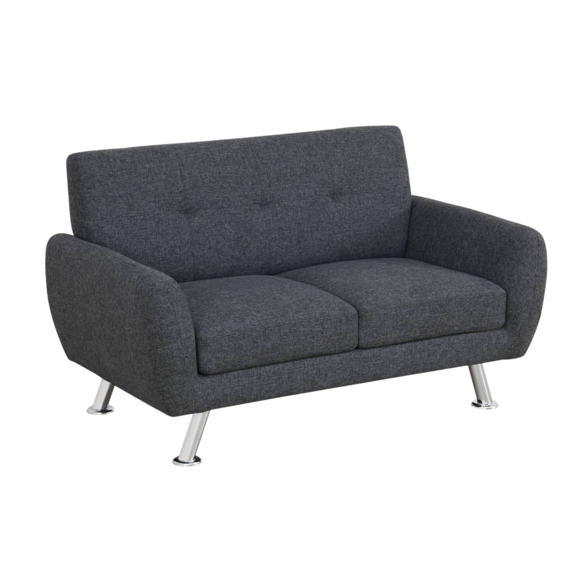 Mid Century Modern Sofa Couch 2 Seater Loveseat Chair with Metal Leg for Living Room Furniture, Black Grey