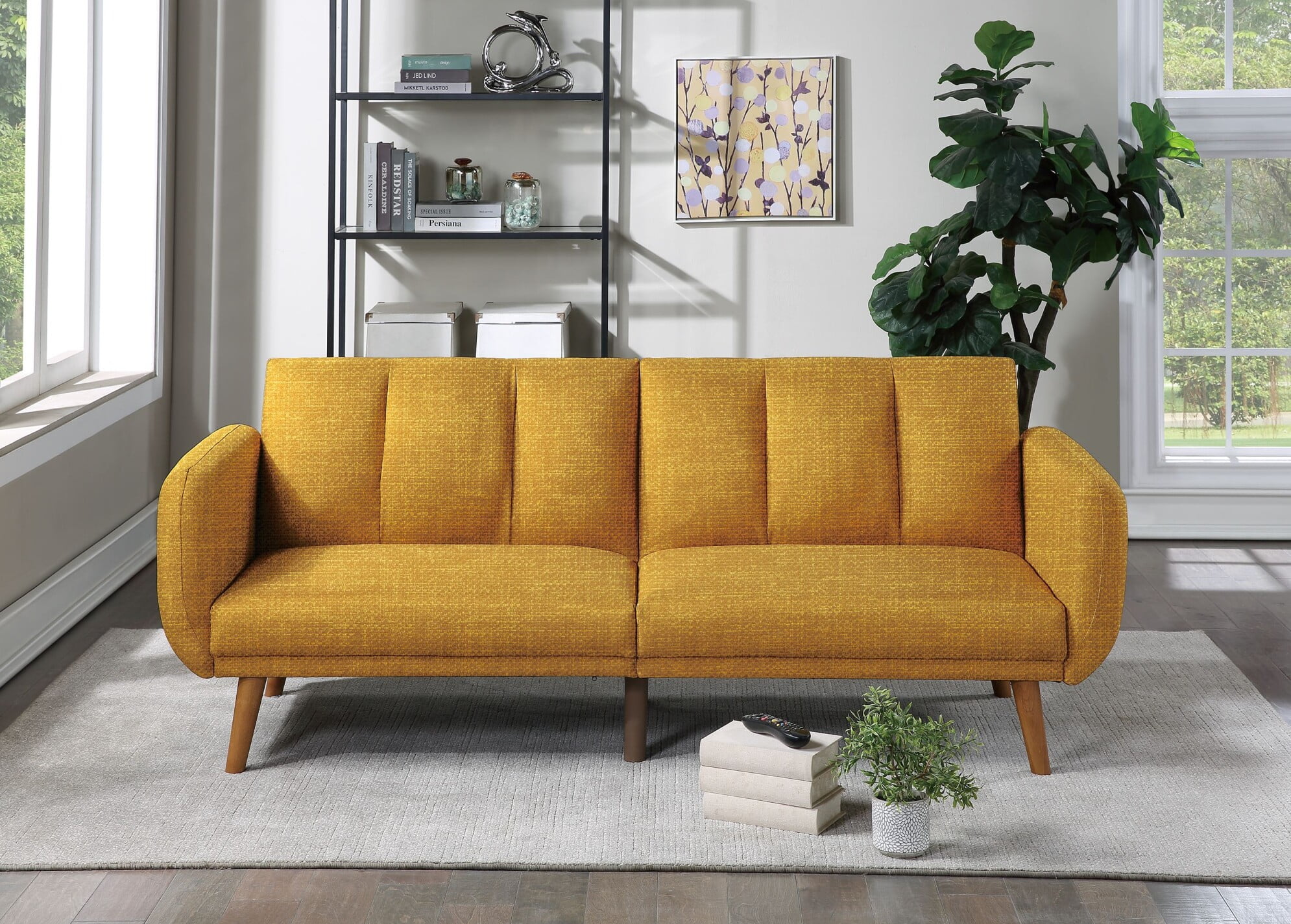 Mid Century Modern Sofa Faux Leather Convertible Folding Futon Sofa Bed Office Couch for Small Space Apartment Sofa Condo Loft Bungalow House Walmart
