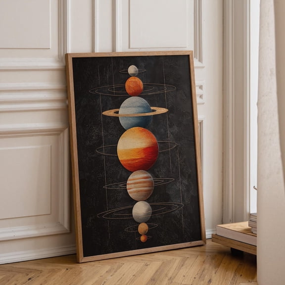 Mid Century Modern Solar System Wall Art, Minimalist Planet Poster, Retro Space Decor Poster Unframed Paper Print