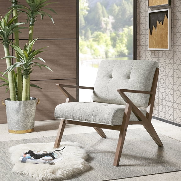 Mid Century Modern Solid Wood Chair, Grey , 33.5"w X 30"d 32.5"h, High Foam Inner Padding For Support Lounge Chair With Back And Seat Cushions, Frame, Grey, Foam, No Tools Assembly Required