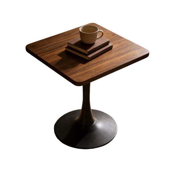 Mid-Century Modern Square Pedestal Dining Table, 23.6 Walnut MDF & Metal Tulip Base, Space-Saving for 2 People