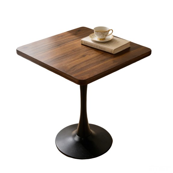 Mid-Century Modern Square Pedestal Dining Table, Walnut 27.6 Space-Saving Table for 4, MDF & Metal Tulip Base