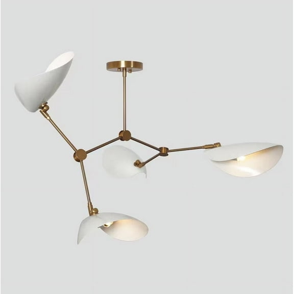Mid Century Modern Stingray Light Sputnik Chandelier, Four Arms Curved Disk Shade Branch Ceiling Light Fixture Home Décor 4 Lights