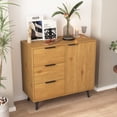 thumbnail image 1 of Mid-Century Modern Storage Cabinet with Door and 3 Drawers, Adjustable Shelf, Multifunctional Accent Cabinet for Living Room, Bedroom, Office, Entryway, Natural, 31.5" Wide, 1 of 7