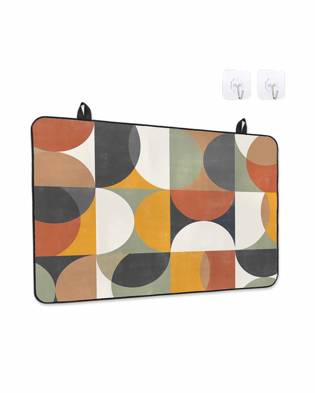 Mid-Century Modern Stove Top Covers for Electric Stove, 28'x20'' Abstract Geometric Semicircle Green Glass Ceramic Stove Cover Foldable Rubber Mat Heat Resistant Cooktop Protector for Kitchen