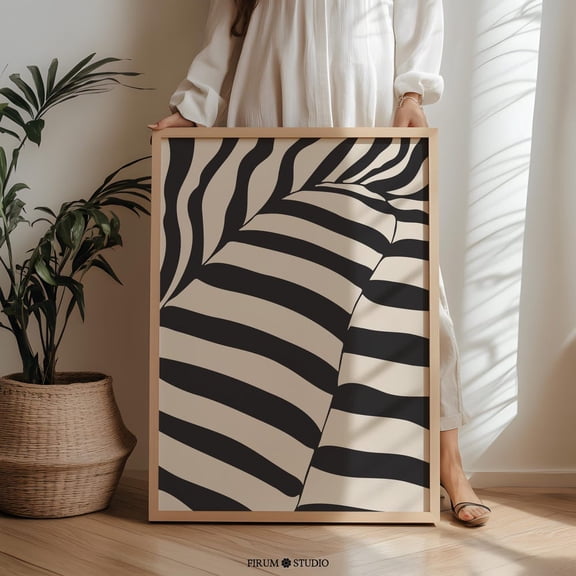 Mid Century Modern Stripes Print Wall Art - Abstract Print In Black And Beige, Minimalist Apartment Decor, UNFRAMED PAPER POSTER, Home Decor, Vintage Gift, Living Room Dercor