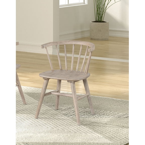 Mid-Century Modern Style 2pc Dining Chair Shaker Legs Molded Seat Spindle Back Natural Oak Finish Dining Room