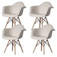 thumbnail image 1 of Mid-Century Modern Style Fabric Lined Armchair with Beech Wooden Legs, 1 of 7