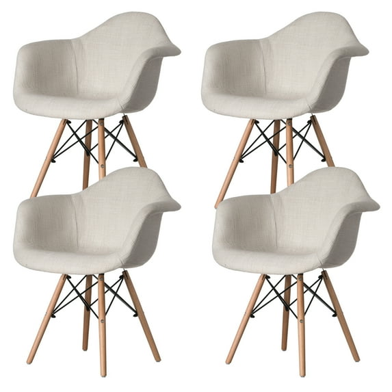 Mid-Century Modern Style Fabric Lined Armchair with Beech Wooden Legs