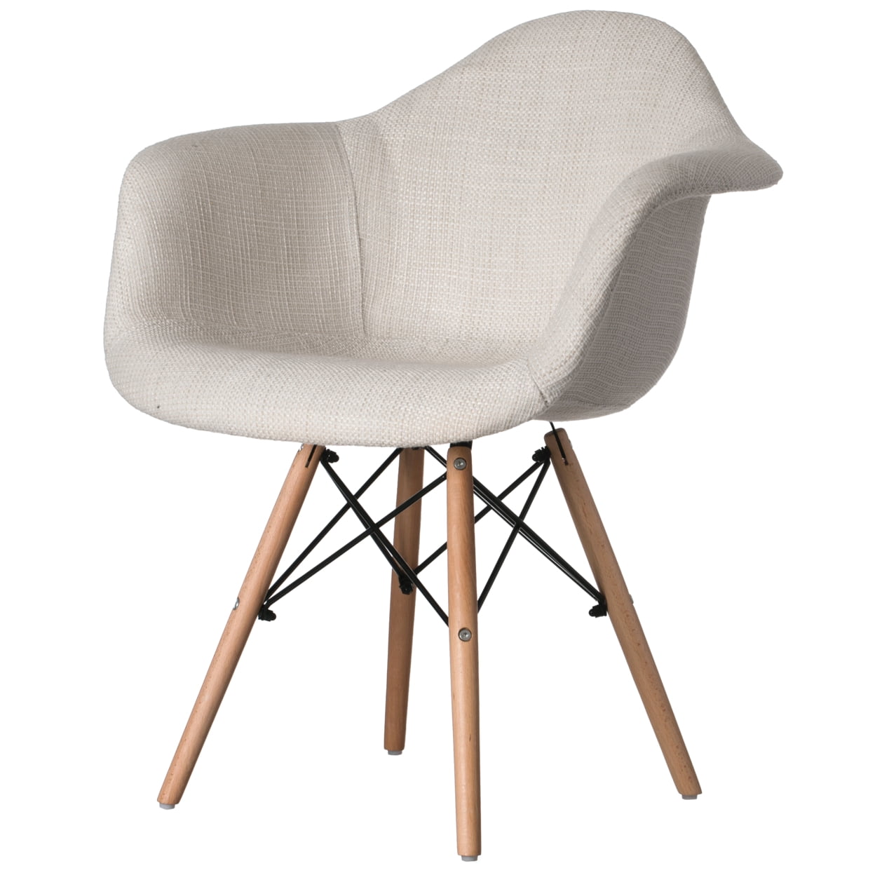 Mid-Century Modern Black and White Fabric Armchair with Beech Legs