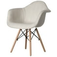 thumbnail image 1 of Mid-Century Modern Style Fabric Lined Armchair with Beech Wooden Legs, 1 of 7