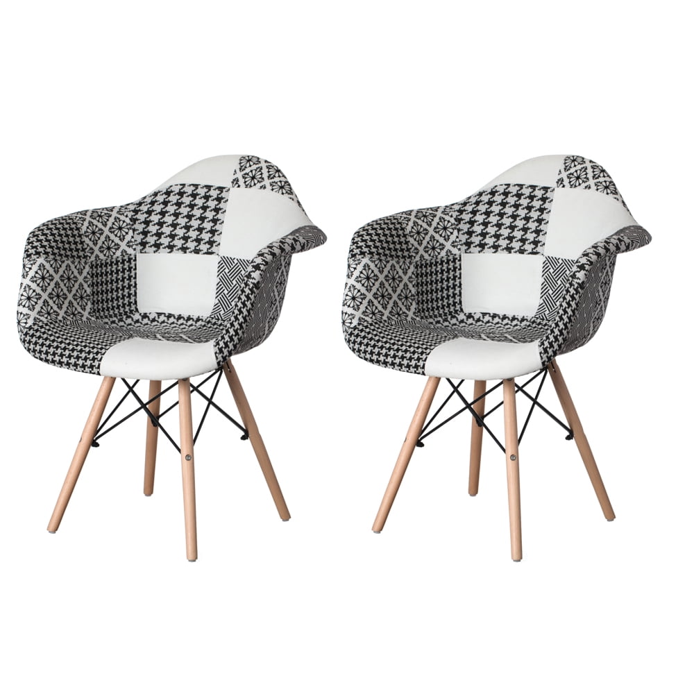 Black and White Patchwork Beech Wood Dining Chair Set