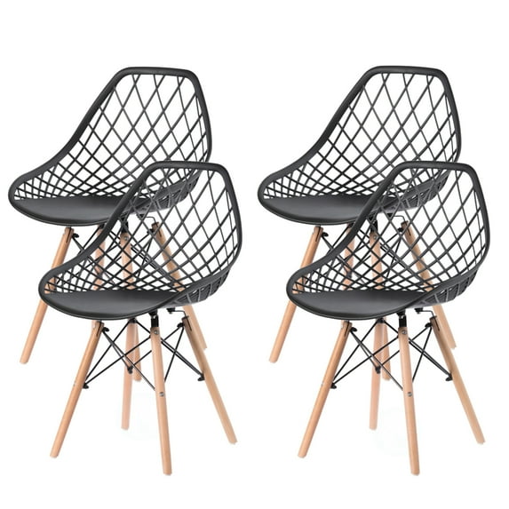 Mid-Century Modern Style Plastic DSW Shell Dining Chair with Lattice Back and Wooden Dowel Eiffel Legs