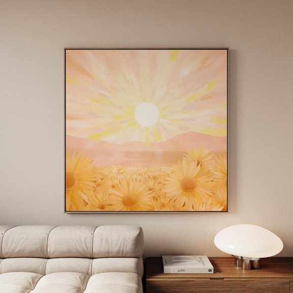 Mid Century Modern Sun Art Abstract Boho Sunrise Moody Sunset Wall Art Minimalist Squared Art, Unframed Paper Print