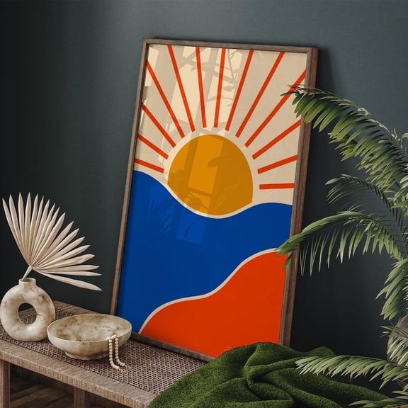 Mid Century Modern Sunset Wall Art Retro Bold Minimalist Sun Design 2 Unframed Paper Print