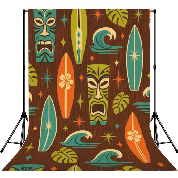 Mid-Century Modern Surf & Tiki Pattern Photography Backdrop 5x7Ft Background for Photo Studio Video Recording Birthday Party Wedding Home Decor