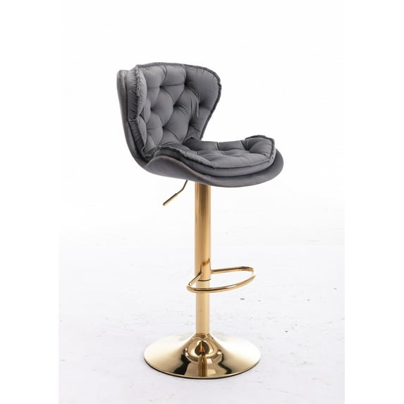 Mid Century Modern Swivel Bar Stools Set of 2, Velvet Upholstered Barstools with Ergonomic Backrest and Golden Base, Adjustable Counter Height Bar Chairs, for Home Pub Kitchen Island, gray
