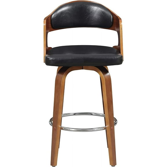 Mid-Century Modern Swivel Barstool: 27-Inch Counter Height, Black Faux Leather & Solid Wood Frame, Retro American Design for Home Bars, Kitchen Islands & Dining Rooms