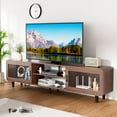 thumbnail image 1 of Mid Century Modern TV Stand for 55/60/65/70 Inch TV, Wood Entertainment Center with Power Outlets, Media Console with Sliding Doors and Open Shelf for Living Room, Walnut, 1 of 8