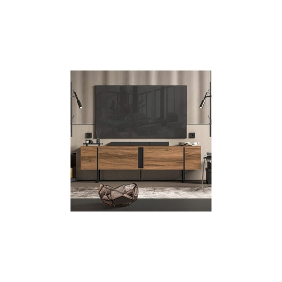 Mid Century Modern TV Stand - 75 Inch TV Entertainment Center with Storage - Walnut Finish TV Stand