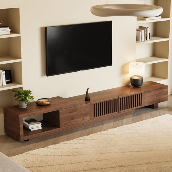Mid Century Modern TV Stand for 75+ Inch TVs, Extendable Media Console (78"-103") with Ample Storage - Sleek Walnut Entertainment Center for Living Room