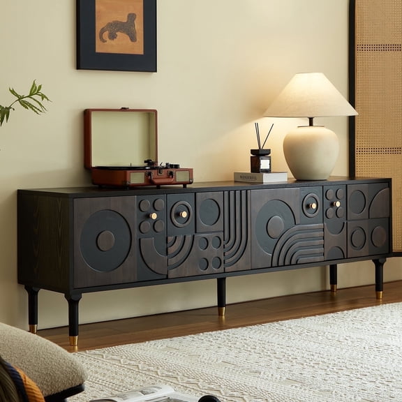 Siu Want Mid-Century Modern TV Stand with 4 Cabinets, 66.9 Inches Wide