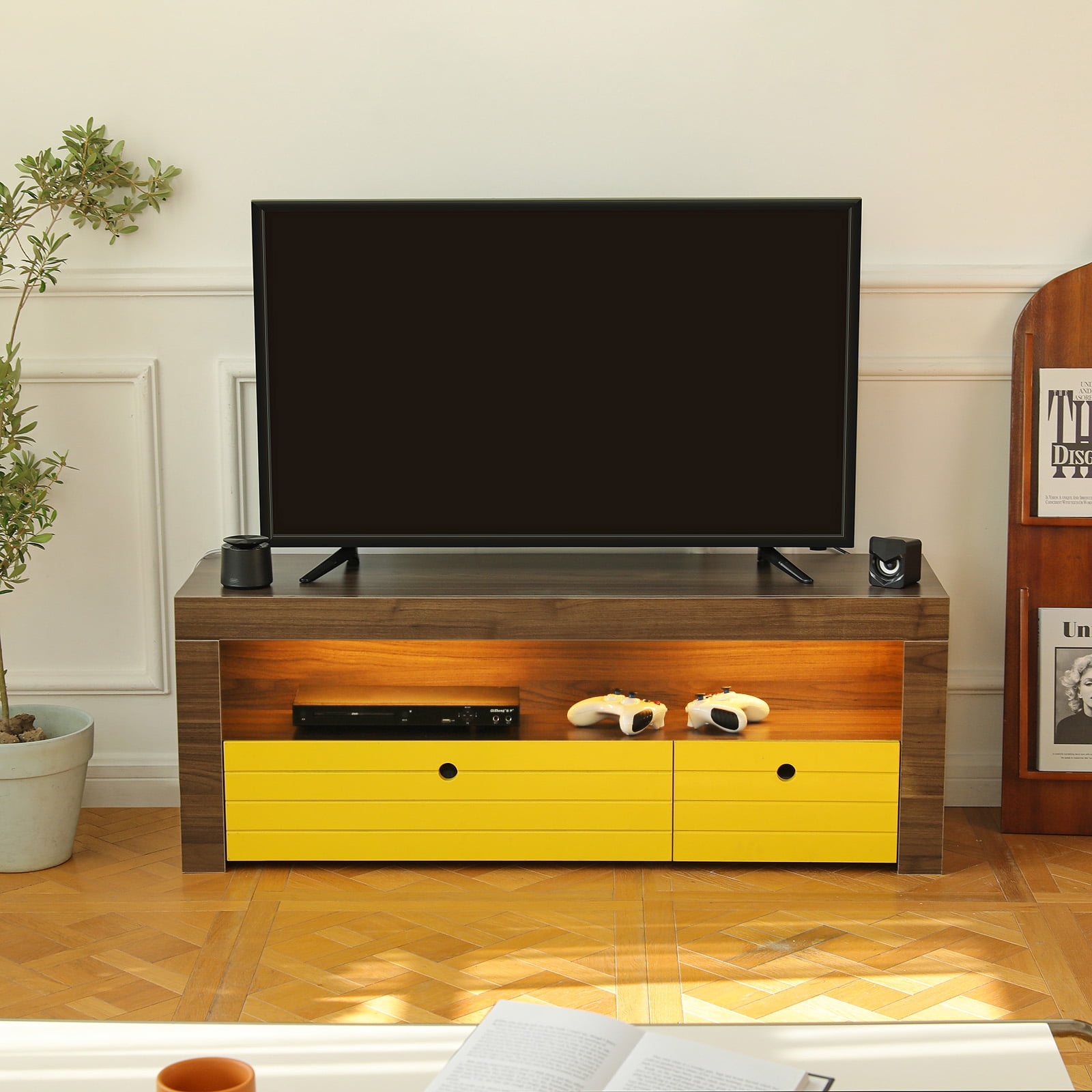 https://i5.walmartimages.com/seo/Mid-Century-Modern-TV-Stand-LED-Entertainment-Center-for-TVs-up-to-55-TV-Cabinet-Media-Console-Table-2-Drawer-Storage-Open-Shelves_efb6b044-959e-434d-9187-1e320ecf8787.59d3f6192de46d558887f39666877a1c.jpeg