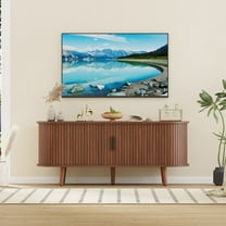 Mid-Century Modern TV Stand, Media Console with 4 Storage Compartments & Sliding Doors,Entertainment Center for TVs up to 65 Inch,Wood Adjustable Shelves for Living Room,Bedroom