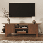 ZOSQUARE 65 inch TV Stand for TVs up to 75", Walnut Entertainment Center with Fluted Doors and Open Shelves, Wood TV Console with Rounded Edges for Living Room